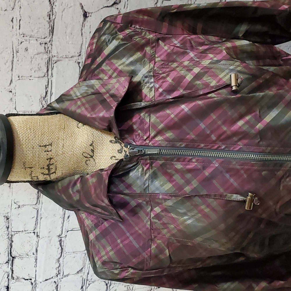 Chico's Plaid Windbreaker Purple and Green — Chico's Size 1/US 8 Medium - Picture 3 of 9